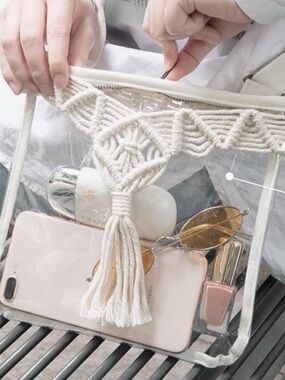 Clear Macramé Trim Crossbody Bag in Cream